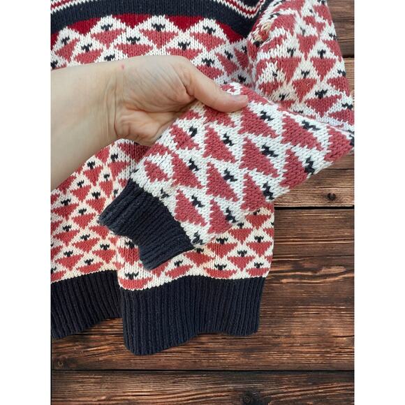 Abercrombie & Fitch Fair Isle Crewneck Ivory Red Blush Blue Sweater size Small - Picture 6 of 10